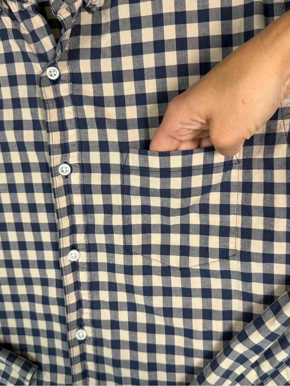 J.Crew Flex Washed Slim Untucked Gingham Shirt Mens Medium Blue Beige Stretch